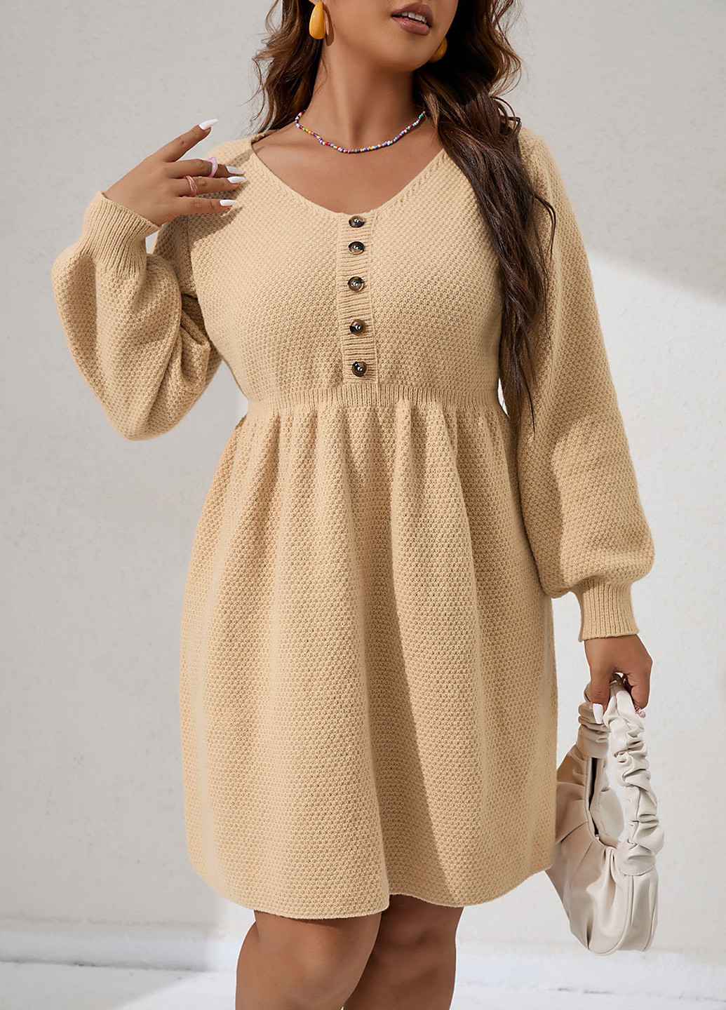Бежева кежуал сукня сукня светр SHEIN однотонна