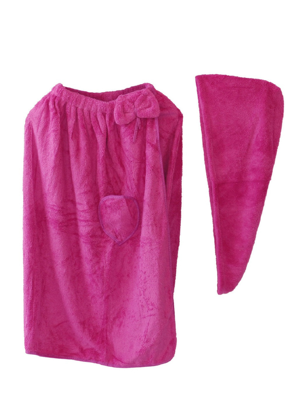 Женский комплект халат полотенце с резинкой на липучке и чалма микрофибра для бани сауны (71042-Нов) Francesco Marconi малиновый