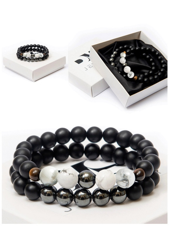 Подвійний браслет з шунгіту, кахолонга, гематиту, тигрового ока POWER WHITE DMS Jewelry (253653944)