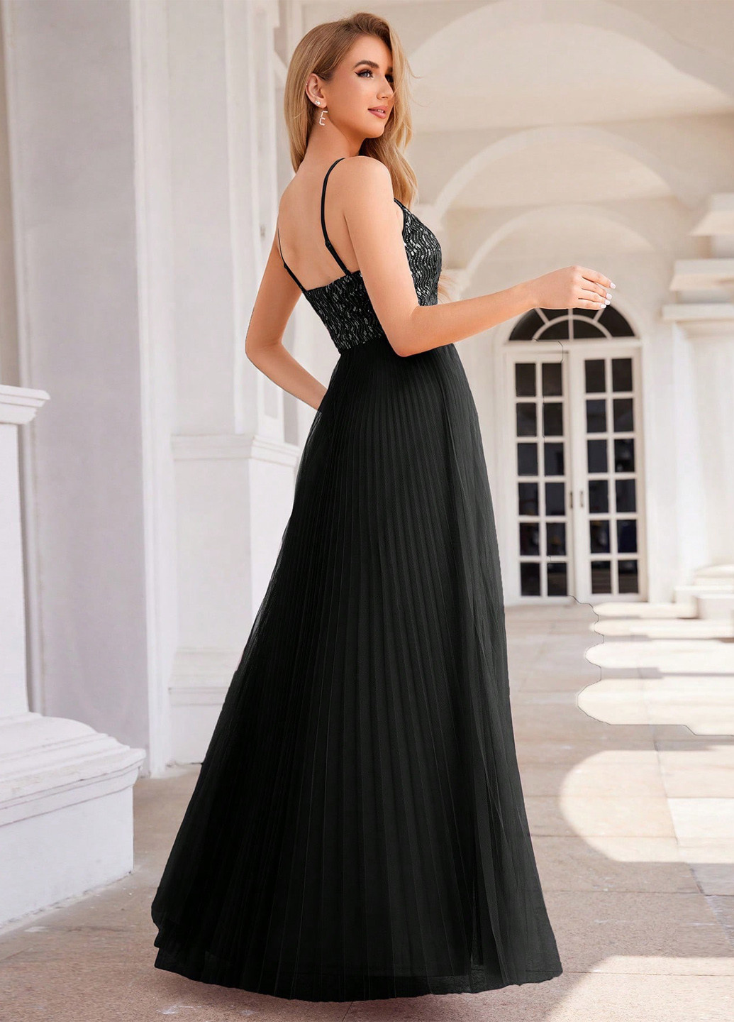 Черное праздничный, вечернее платье с открытой спиной, а-силуэт SHEIN однотонное