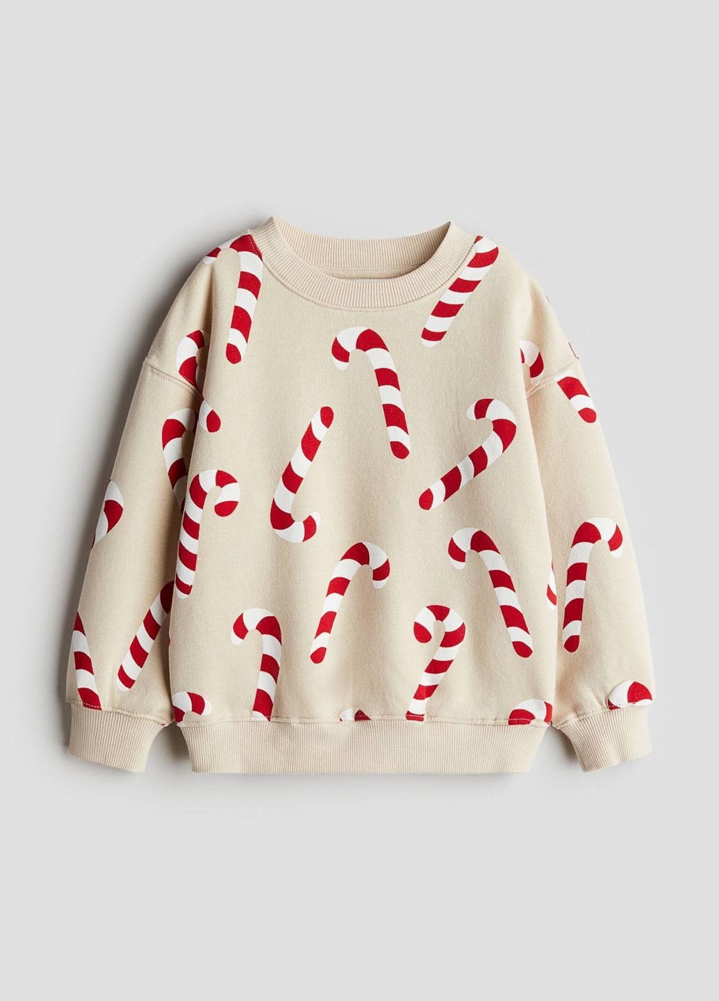 H&M світшот новорічний світло-бежевий кежуал бавовна, трикотаж