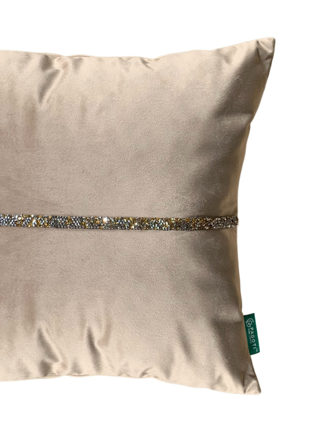 Подушка декоративная с серебряно-золотистыми стразами Diamond бежевая 40х40 см PAGOTI (256519349)
