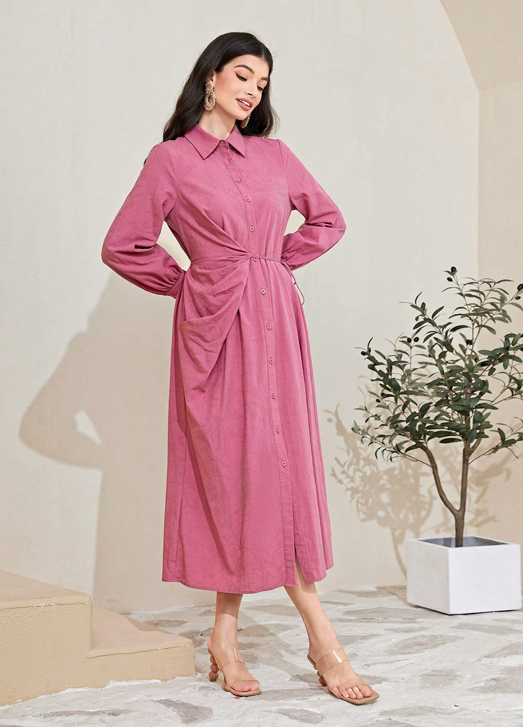 Рожева кежуал сукня сукня-сорочка SHEIN з малюнком