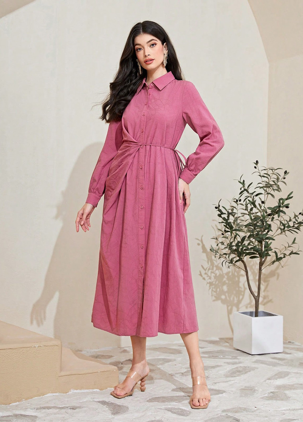 Рожева кежуал сукня сукня-сорочка SHEIN з малюнком