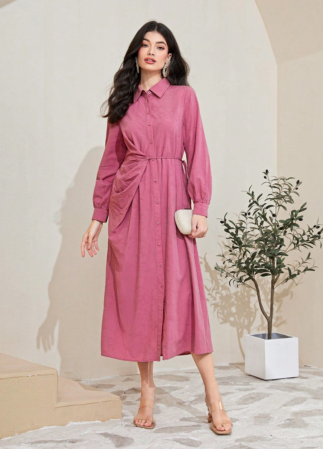 Рожева кежуал сукня сукня-сорочка SHEIN з малюнком