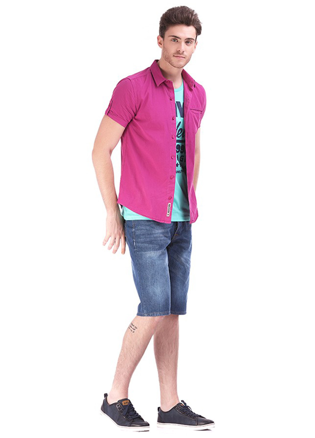 Фиолетовая кэжуал рубашка однотонная Яavin с коротким рукавом