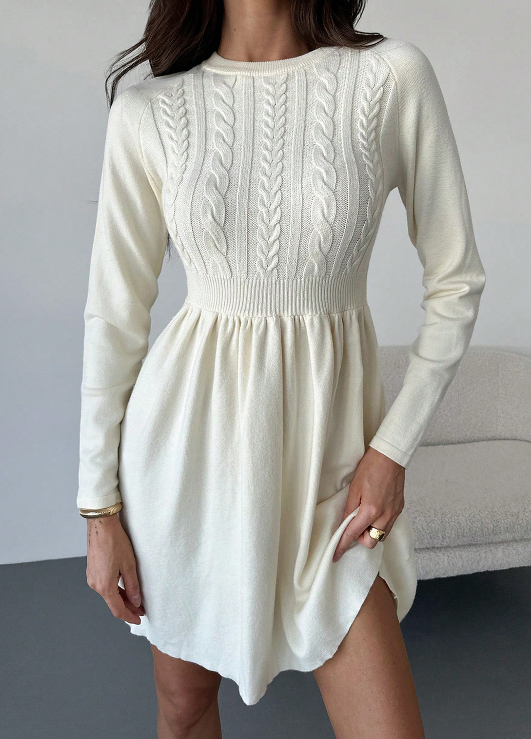 Молочна відвертий сукня сукня светр, кльош SHEIN однотонна