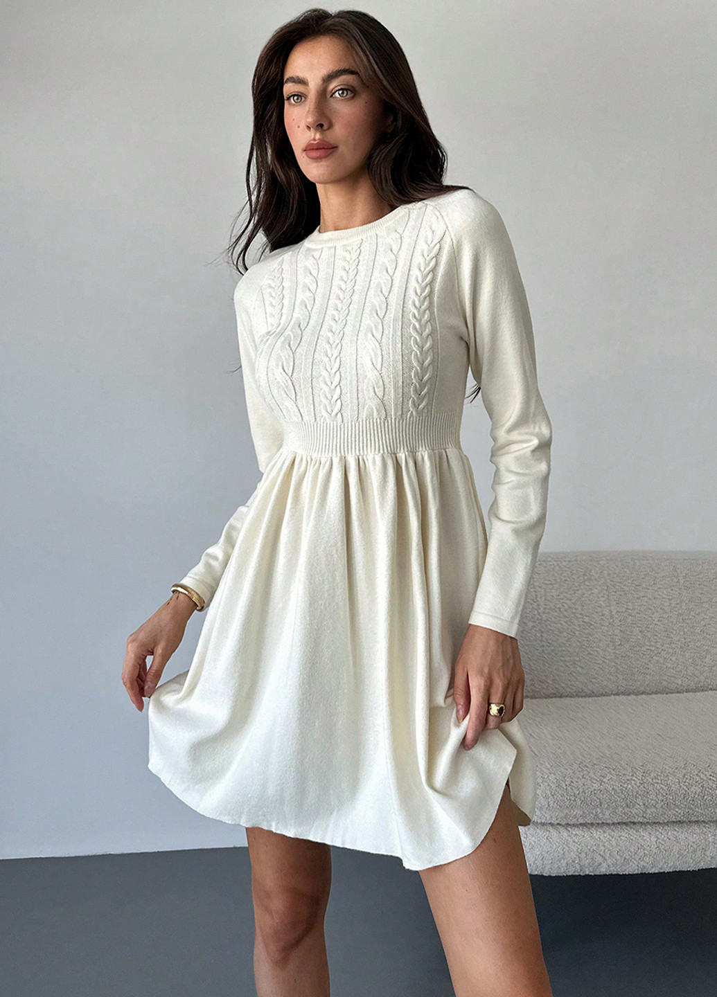 Молочна відвертий сукня сукня светр, кльош SHEIN однотонна