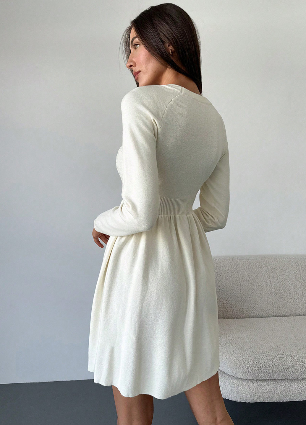 Молочна відвертий сукня сукня светр, кльош SHEIN однотонна