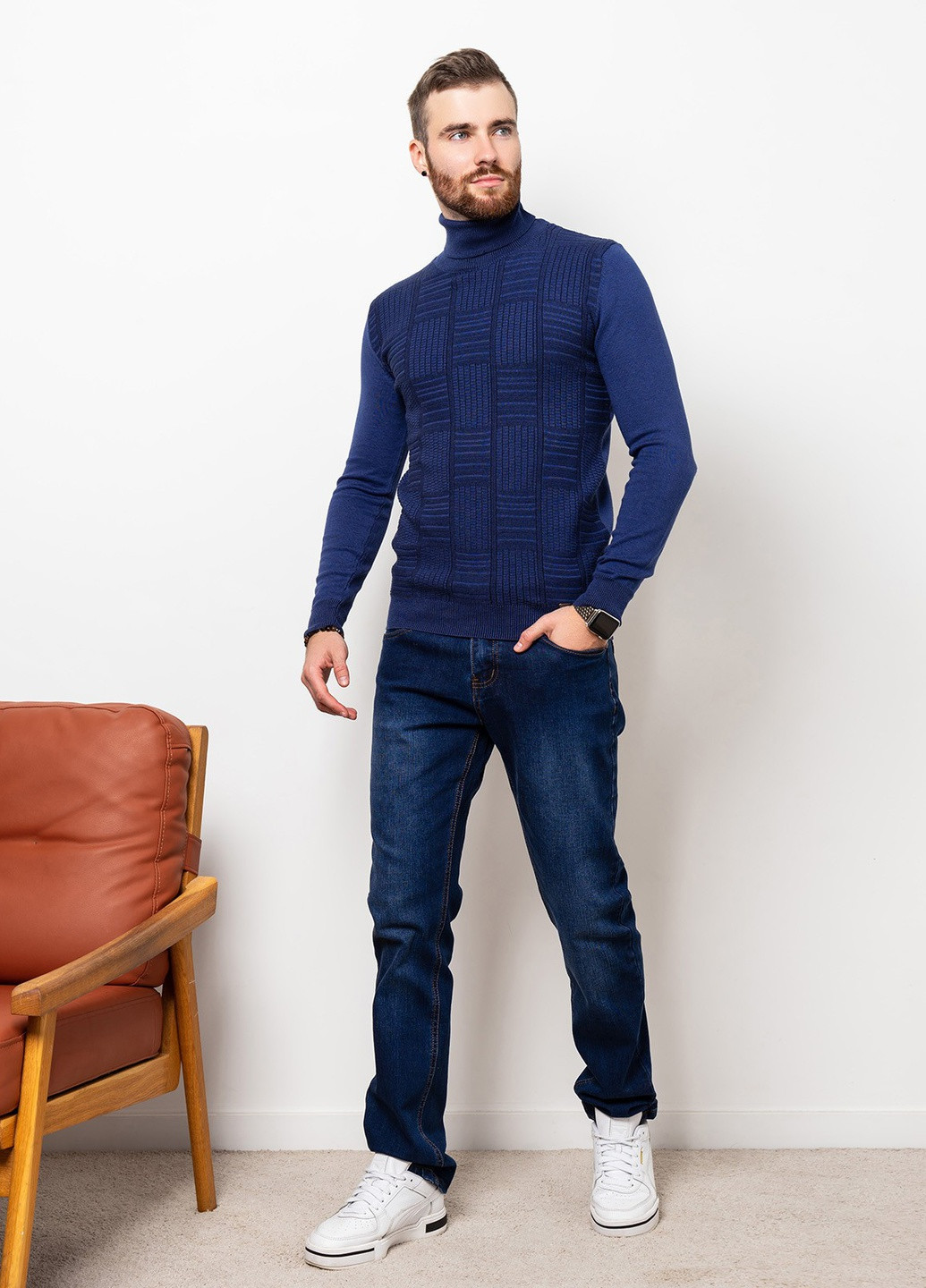 Синій демісезонний светр чоловічий джемпер ISSA PLUS GN4-59