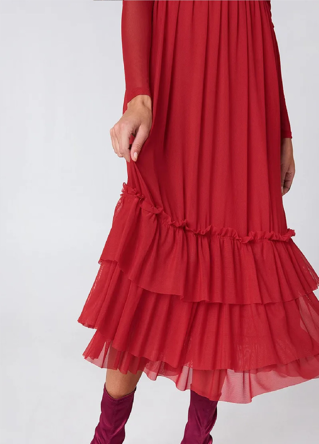 Червона кежуал плаття, сукня кльош, сукня-водолазка NA-KD однотонна