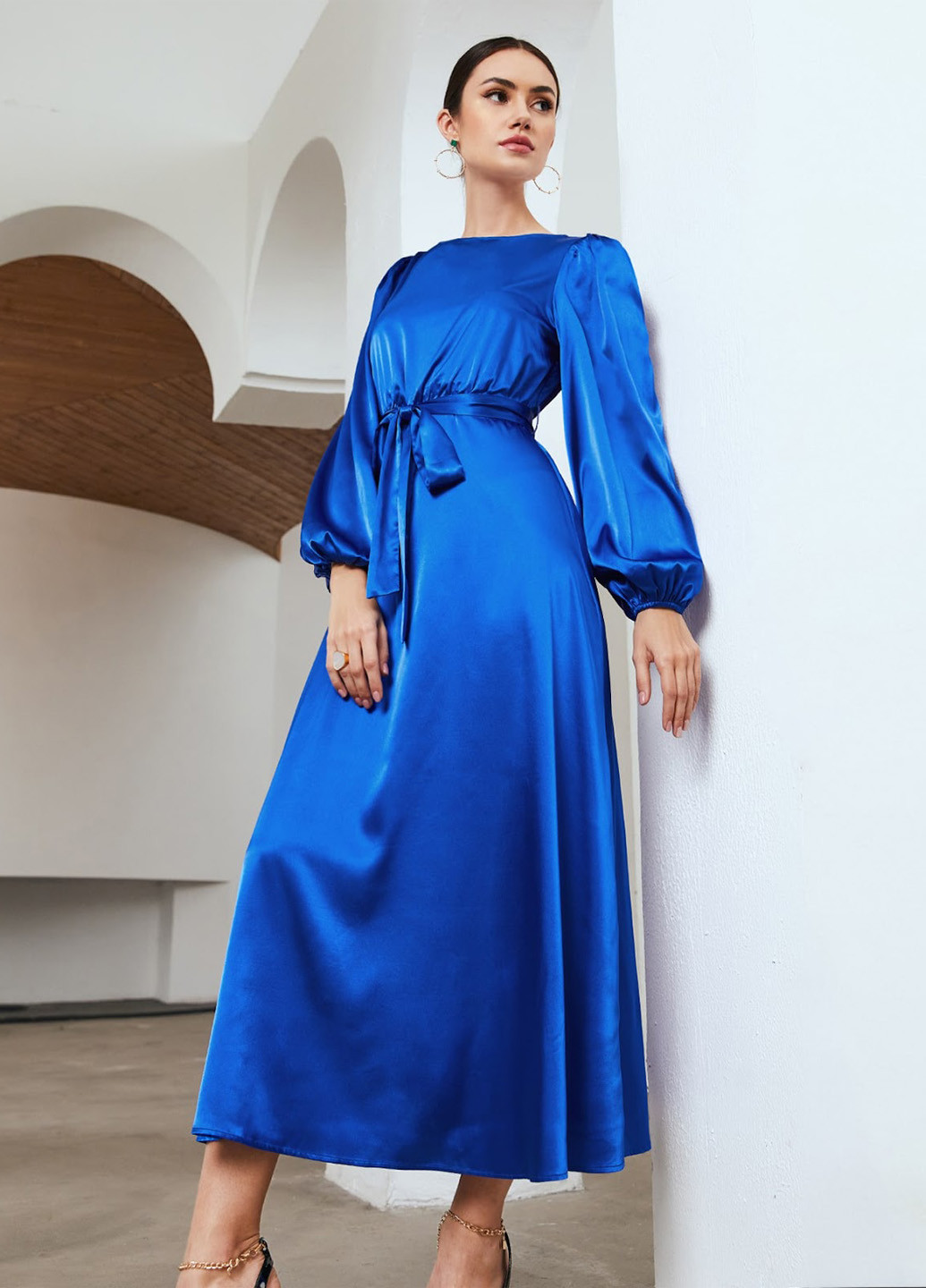 Синя коктейльна, ділова сукня кльош SHEIN однотонна