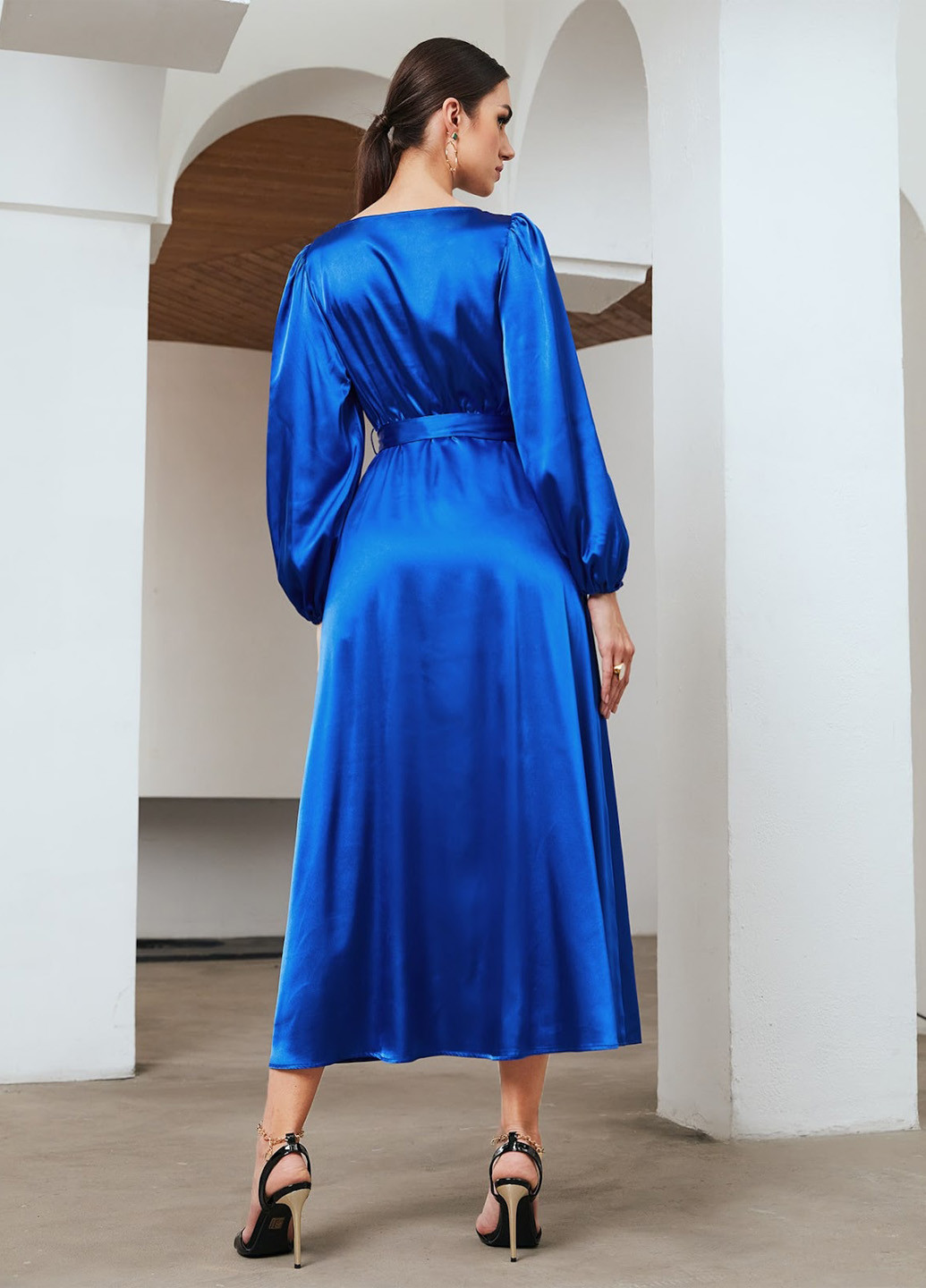 Синя коктейльна, ділова сукня кльош SHEIN однотонна