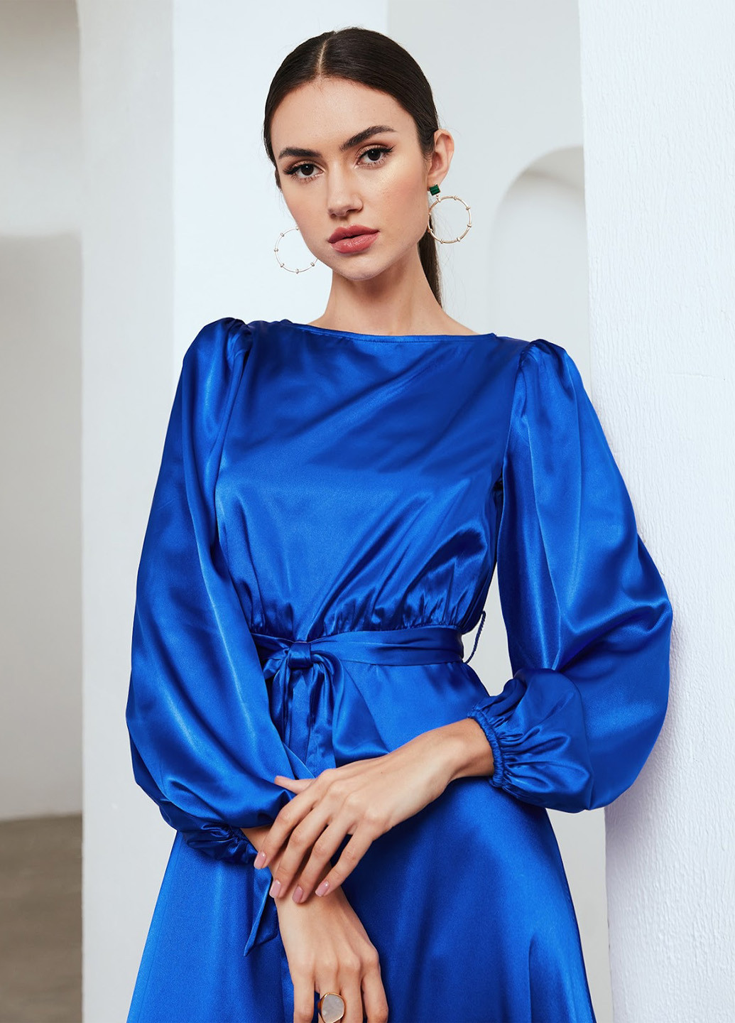 Синя коктейльна, ділова сукня кльош SHEIN однотонна