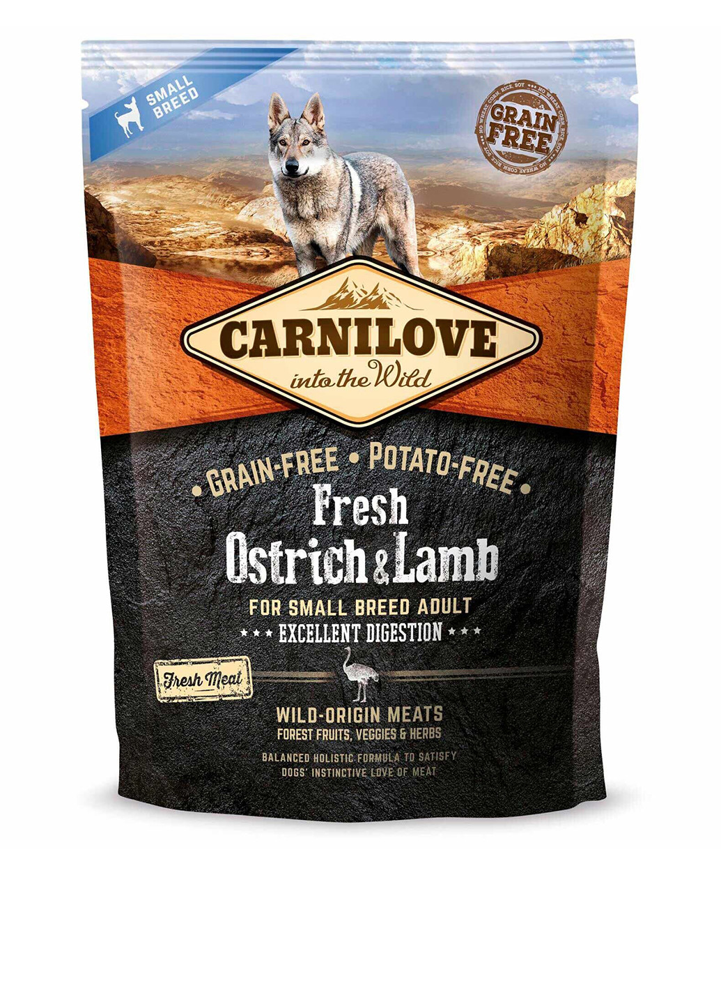 Сухой корм для взрослых собак мелких пород (ягнёнок и страус), 1,5 кг Carnilove (219470004)