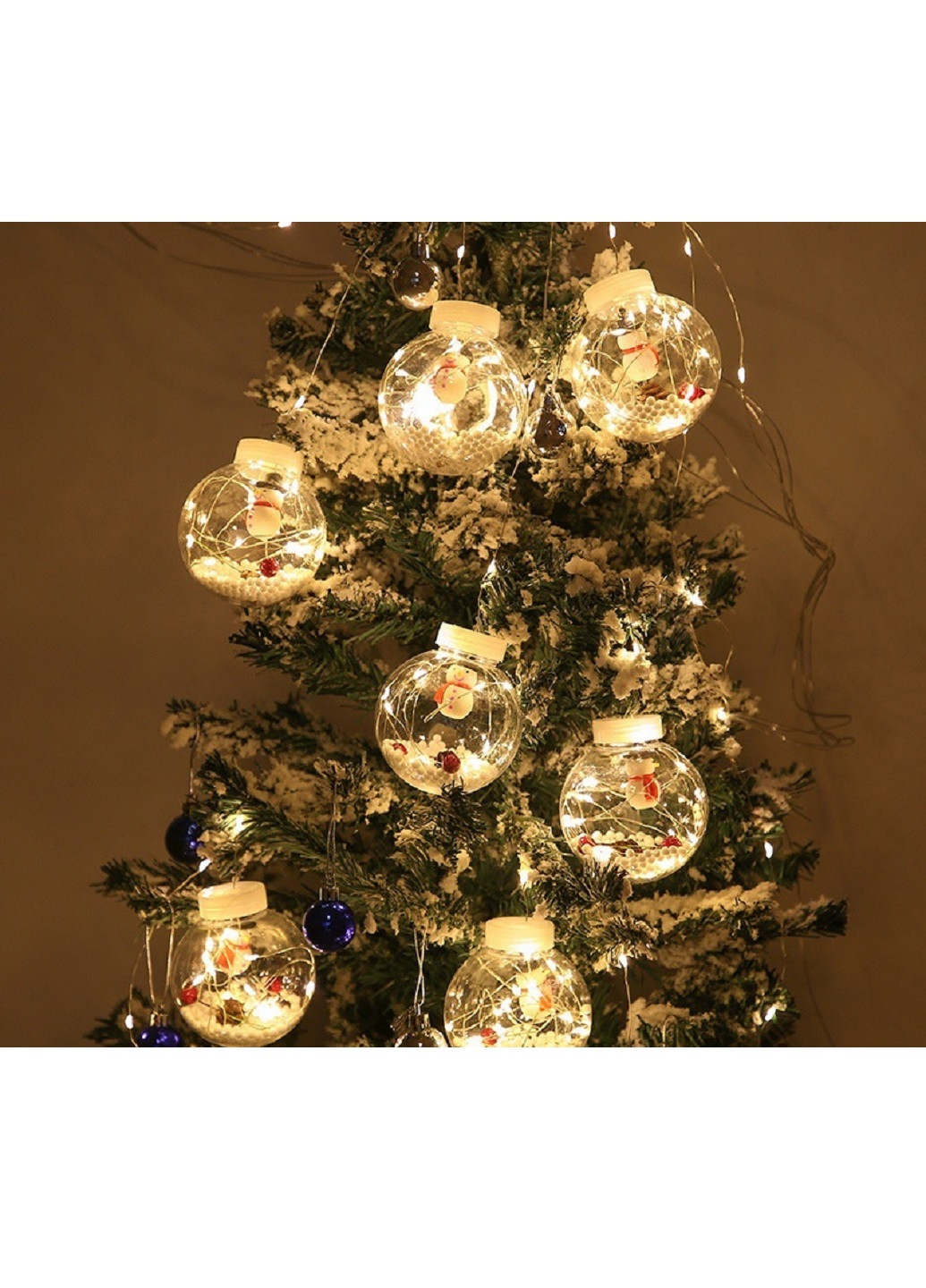 Новогодняя гирлянда бахрома растяжка штора шарики с декором снеговик 200 LED 4.2 м 10 шаров (30189-Нов) Теплый белый Francesco Marconi (251405748)