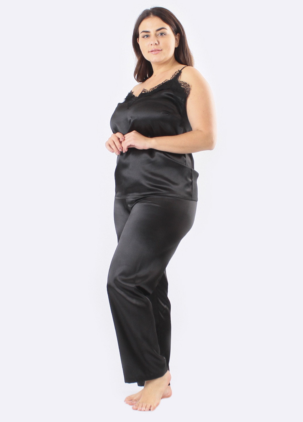 Чорний демісезонний комплект (халат, майка, штани) Ghazel