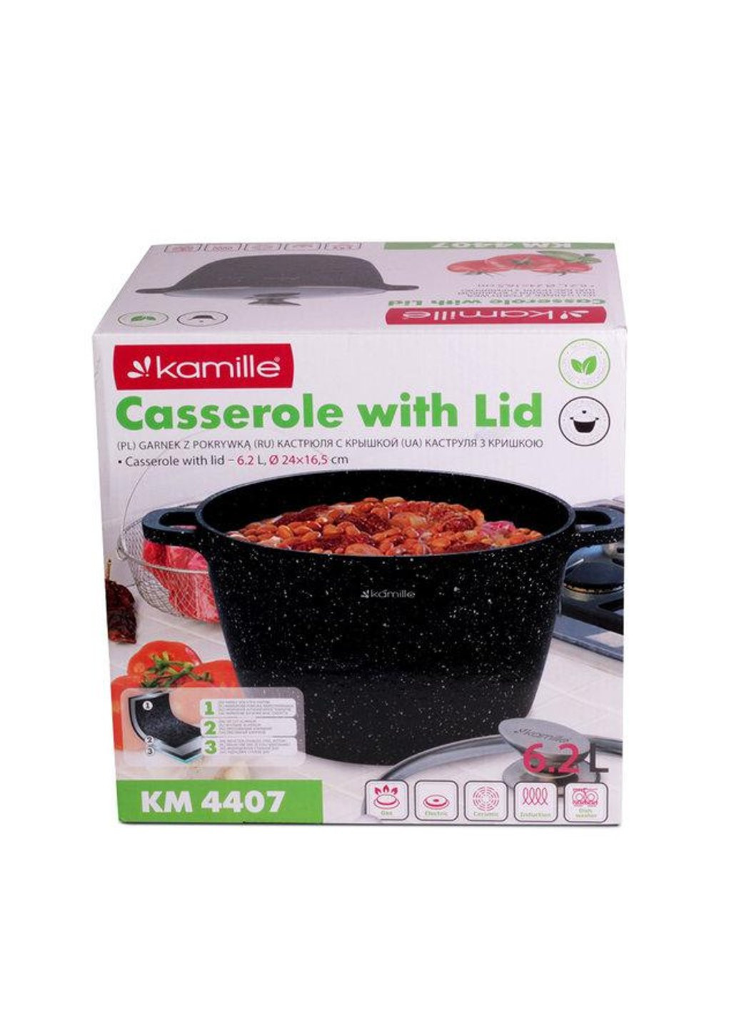 Каструля з кришкою KM-4407 6.2 л 24 см Kamille (254703774)