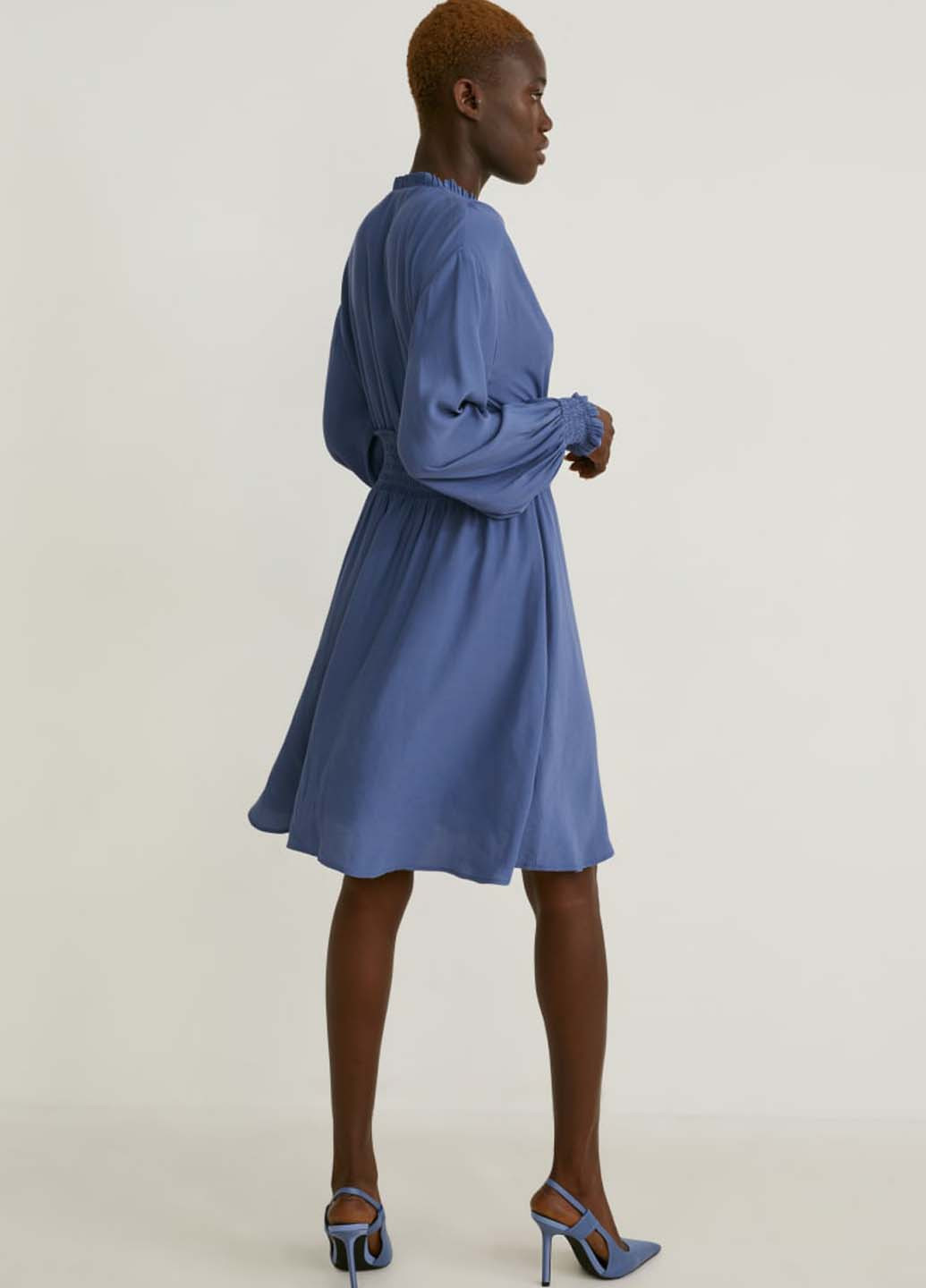 Синее кэжуал платье клеш C&A однотонное