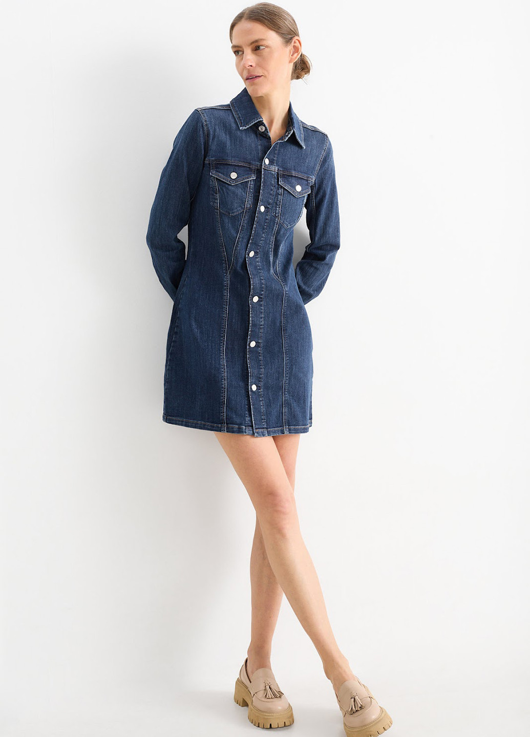 Темно-синя джинсова сукня сукня-сорочка C&A однотонна