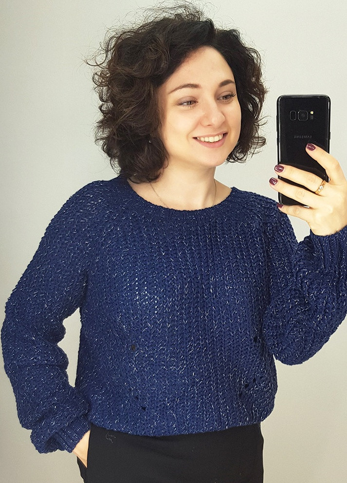 Темно-синій демісезонний светр жіночій вязка темно-синій 42-44 AAA