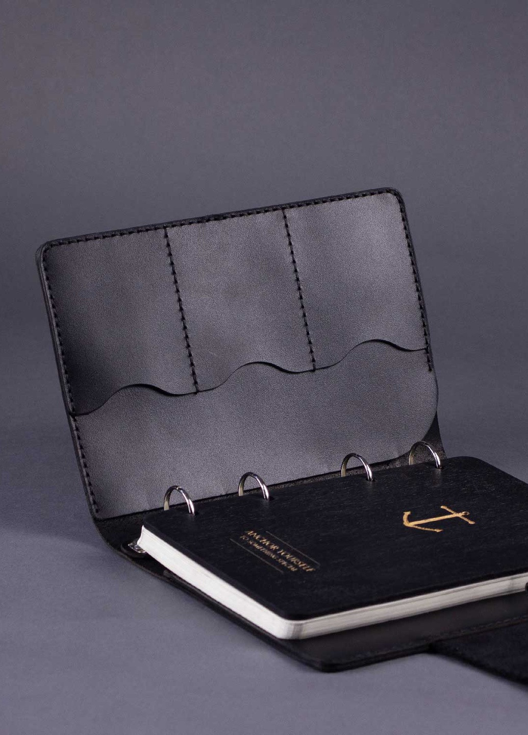 Шкіряний діловий блокнот на кільцях (Шкіряна обкладинка – Органайзер А5) зі змінними блоками – Чорний (nas300101) Anchor Stuff notebook one (252460195)