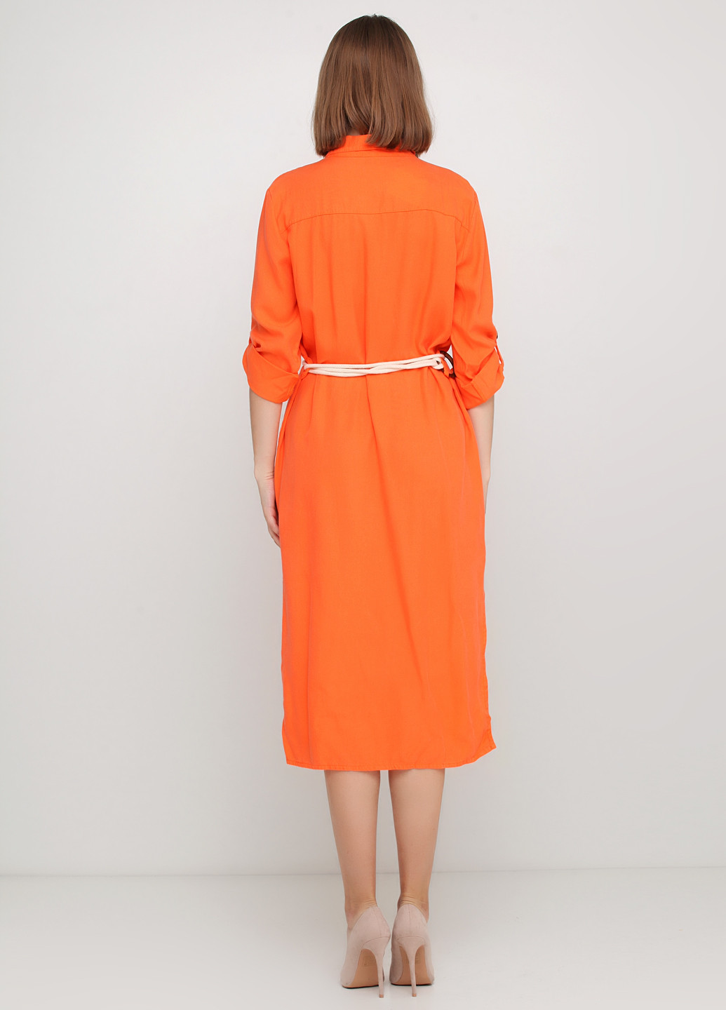 Оранжевое кэжуал платье рубашка Vivia's однотонное