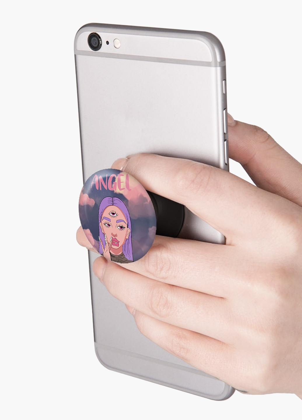 Попсокет (Popsockets) тримач для смартфону Ангел Діджитал Арт (Angel Digital art) (8754-1635) Чорний MobiPrint (216836454)