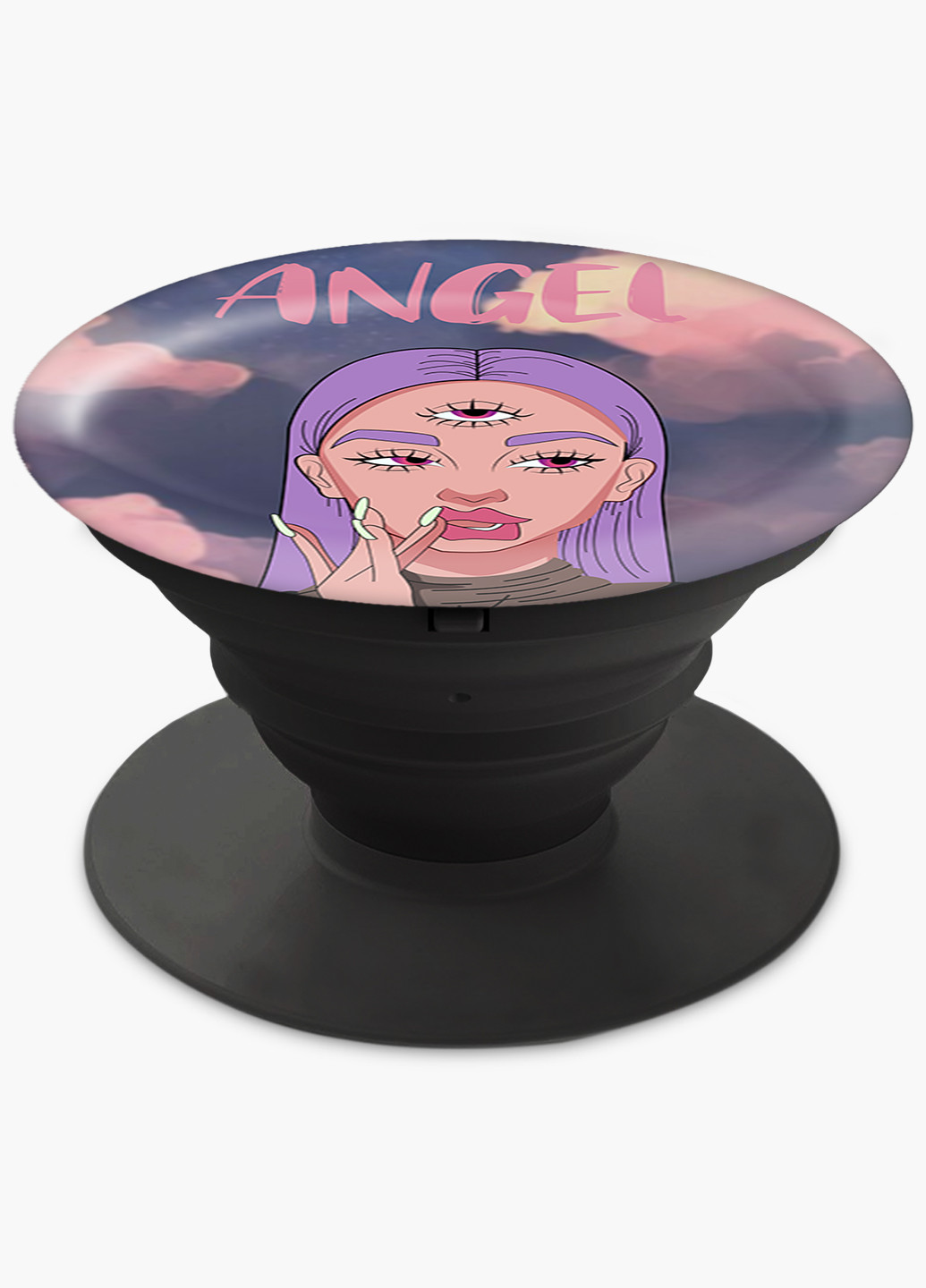 Попсокет (Popsockets) тримач для смартфону Ангел Діджитал Арт (Angel Digital art) (8754-1635) Чорний MobiPrint (216836454)