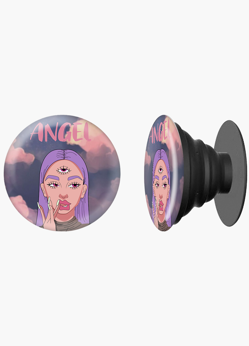 Попсокет (Popsockets) тримач для смартфону Ангел Діджитал Арт (Angel Digital art) (8754-1635) Чорний MobiPrint (216836454)