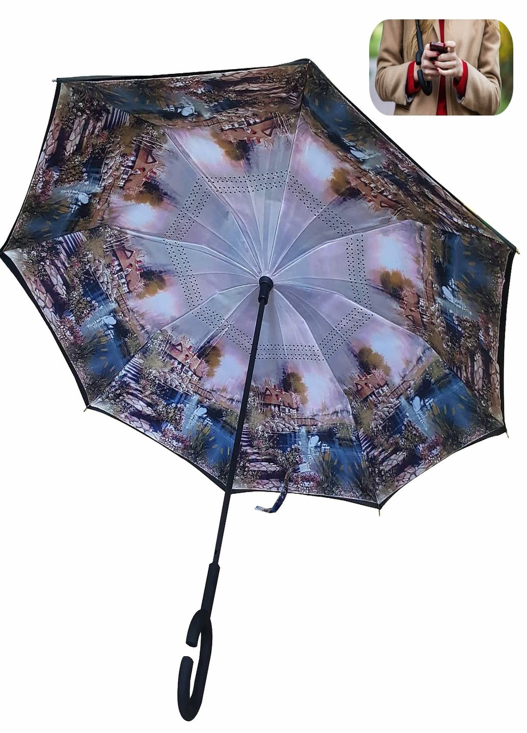 Умный усовершенствованный зонт наоборот однотонный обратный зонтик (44203165) Весенняя Деревня Francesco Marconi (205436410)