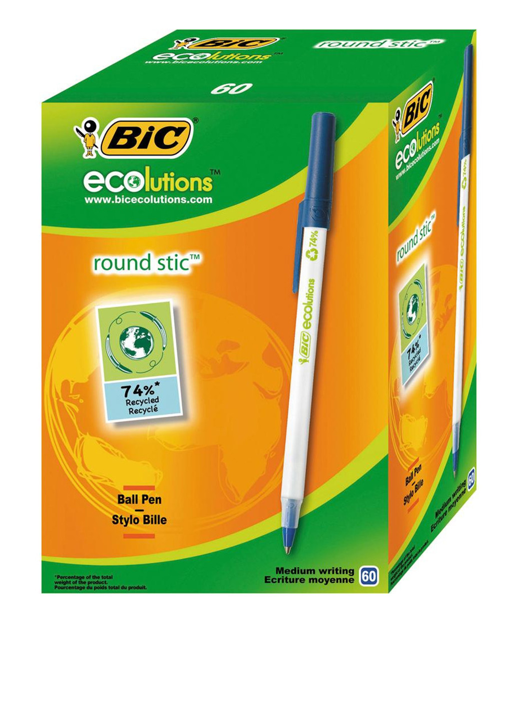 Набір кулькових ручок Round Stic ECOlutions 1 мм, (60 шт.) Bic (249565384)