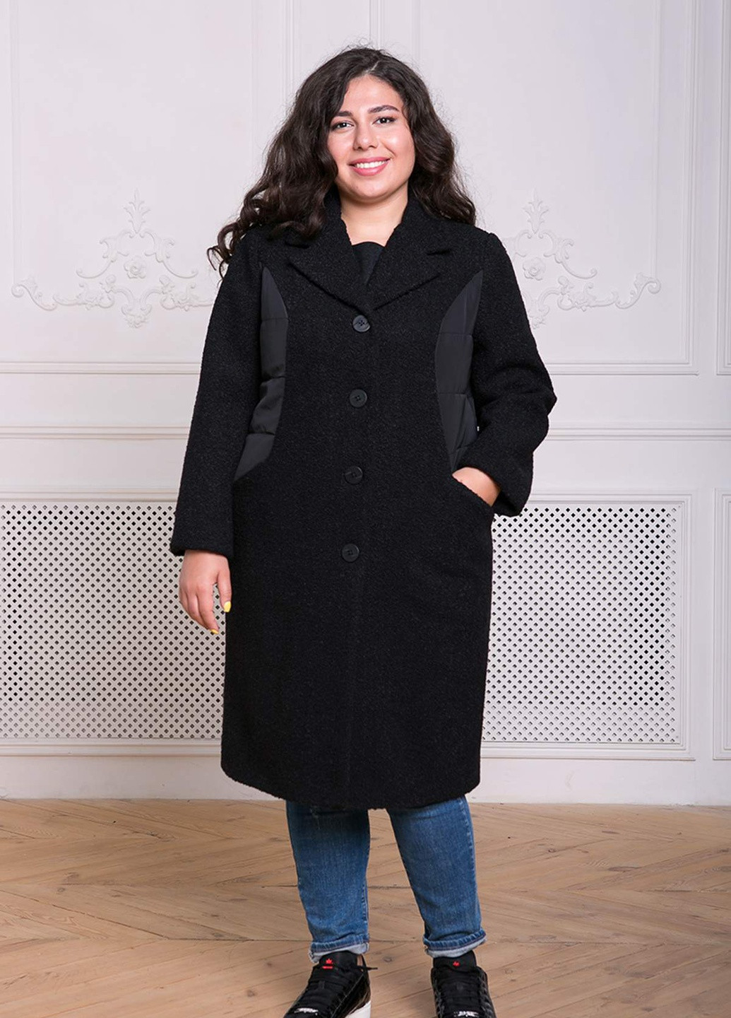 Черное зимнее Комбинированное пальто ПИРС черное Tatiana