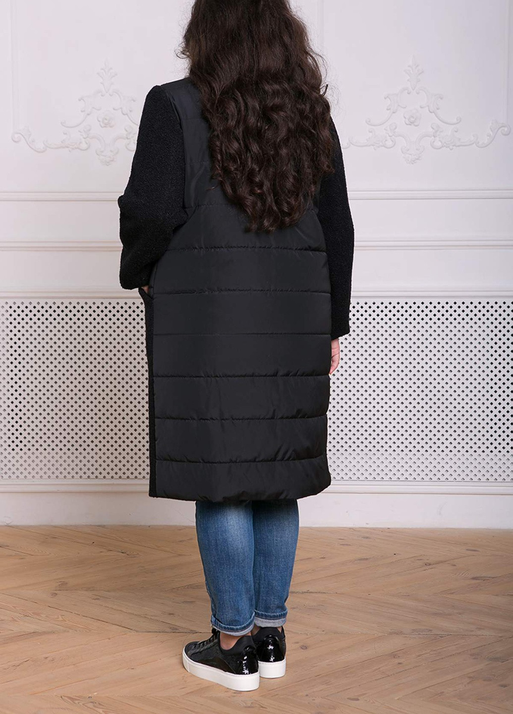 Черное зимнее Комбинированное пальто ПИРС черное Tatiana