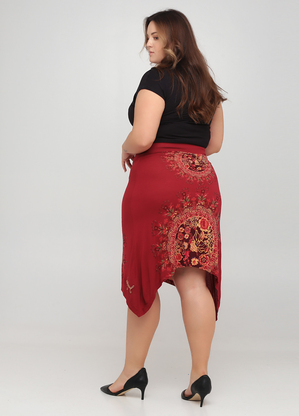 Бордовая кэжуал с абстрактным узором юбка Desigual