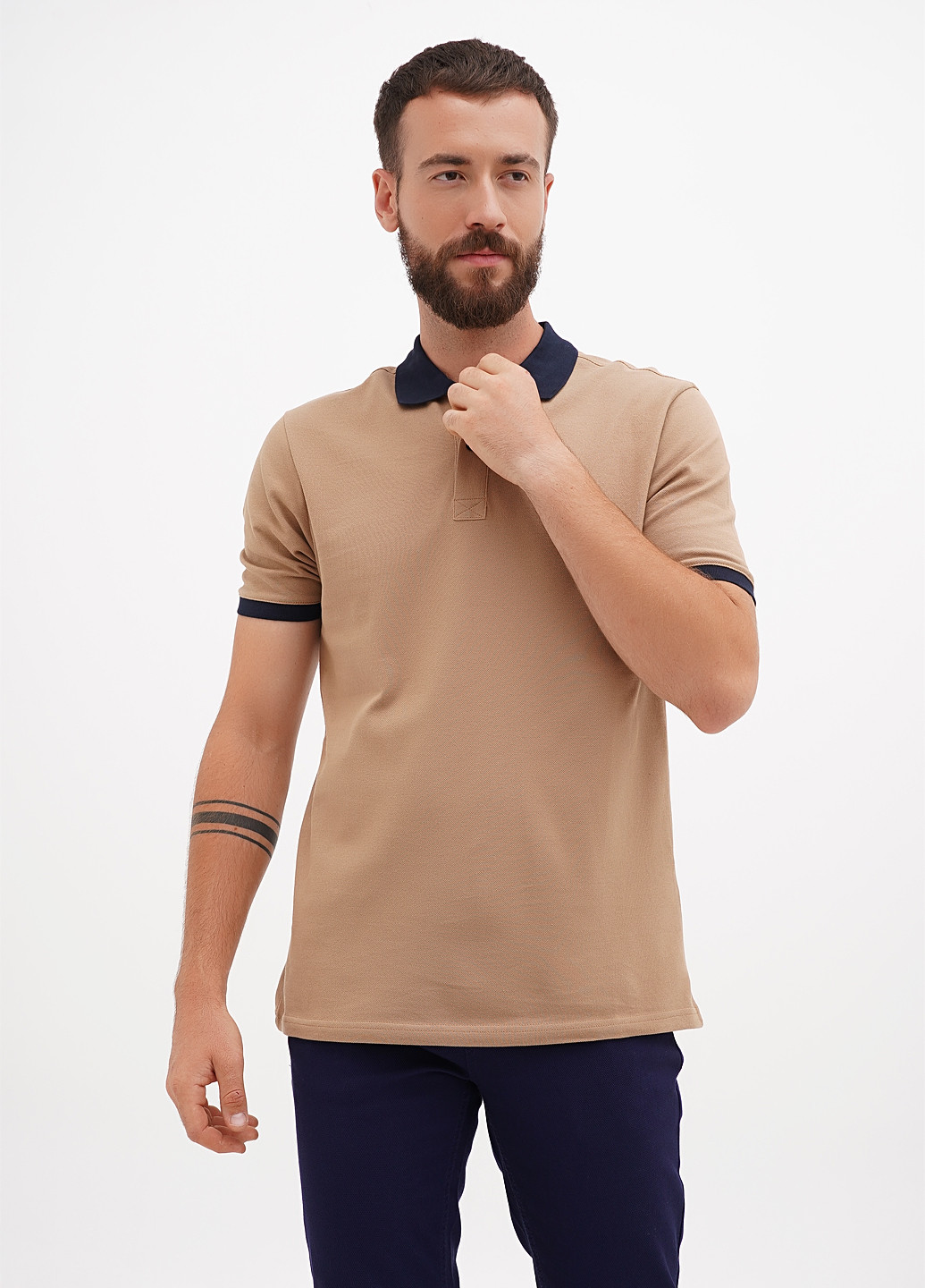 Бежевая футболка-поло для мужчин U.S. Polo Assn. однотонная