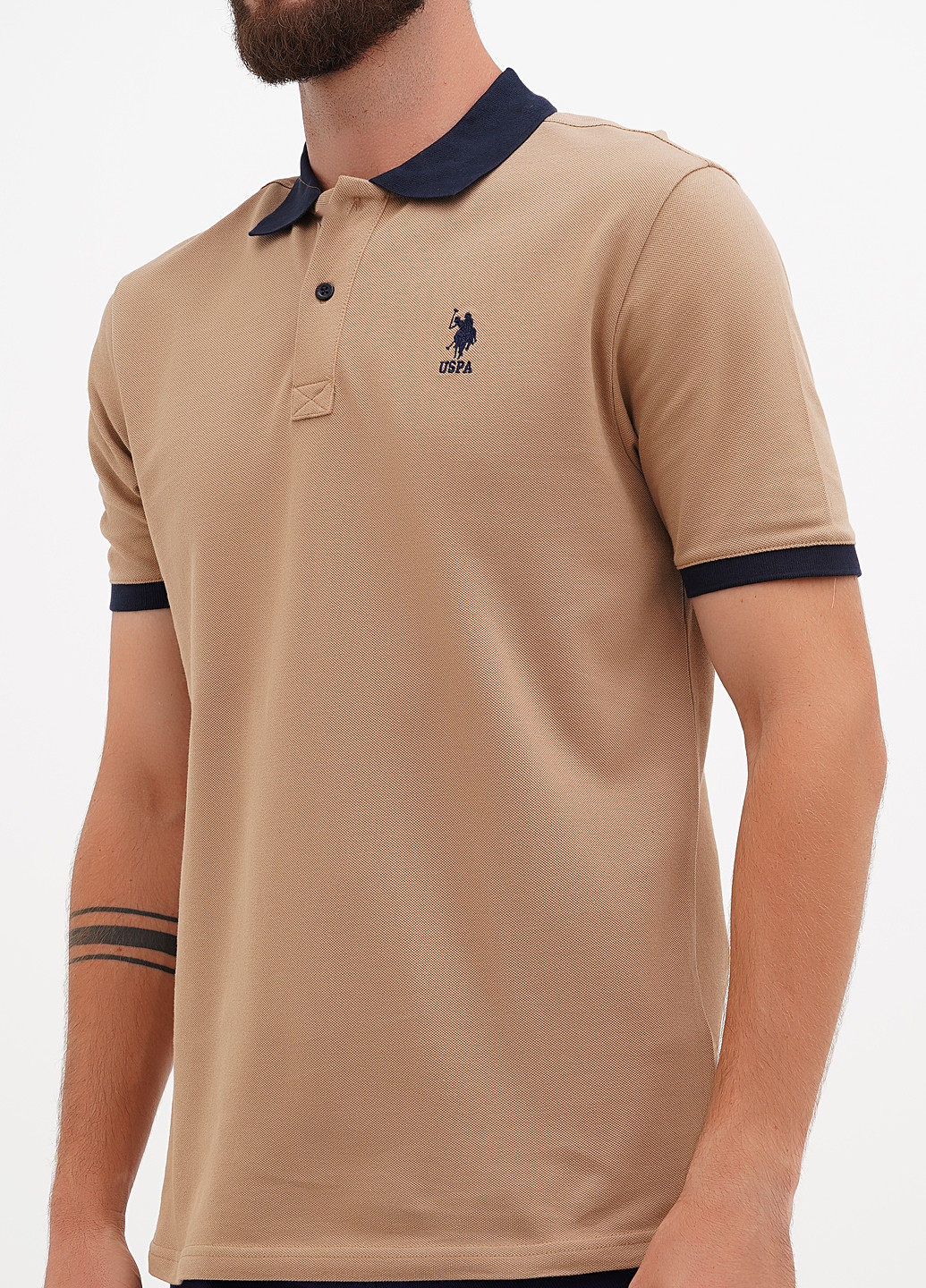 Бежевая футболка-поло для мужчин U.S. Polo Assn. однотонная