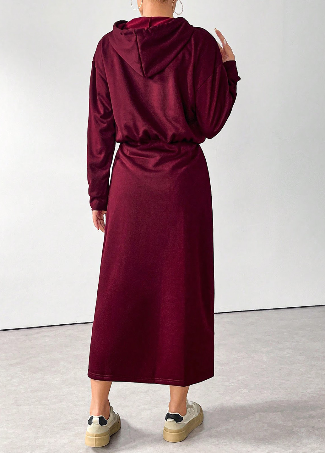 Бордовое кэжуал платье платье-худи SHEIN однотонное