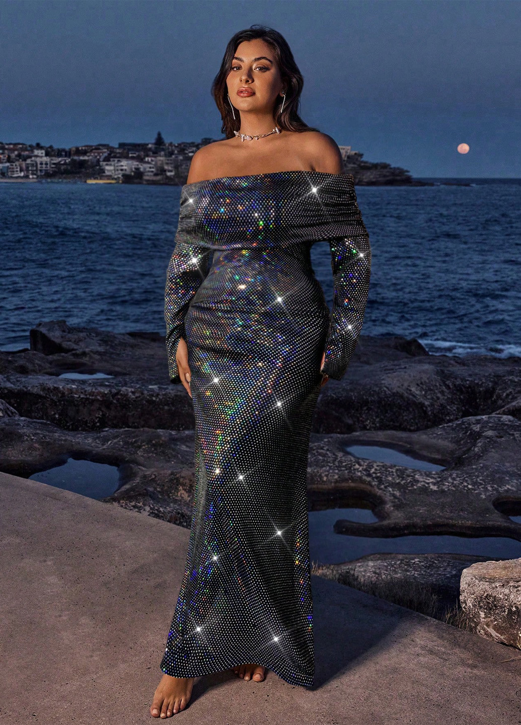 Черное вечернее платье годе SHEIN однотонное