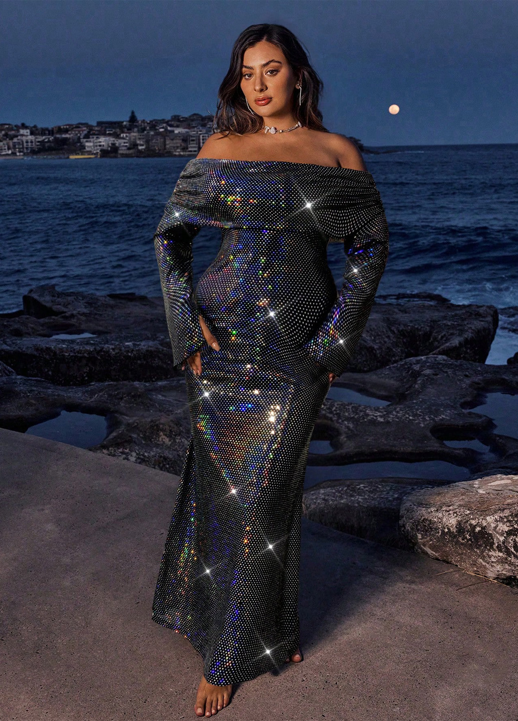 Черное вечернее платье годе SHEIN однотонное