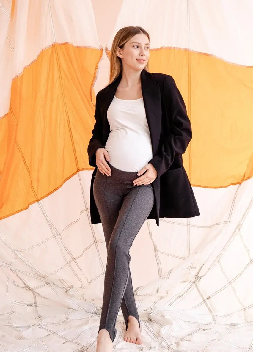 Сірі штани легінси для вагітних трикотажні з високим животом зі штрипками To Be (251141589)