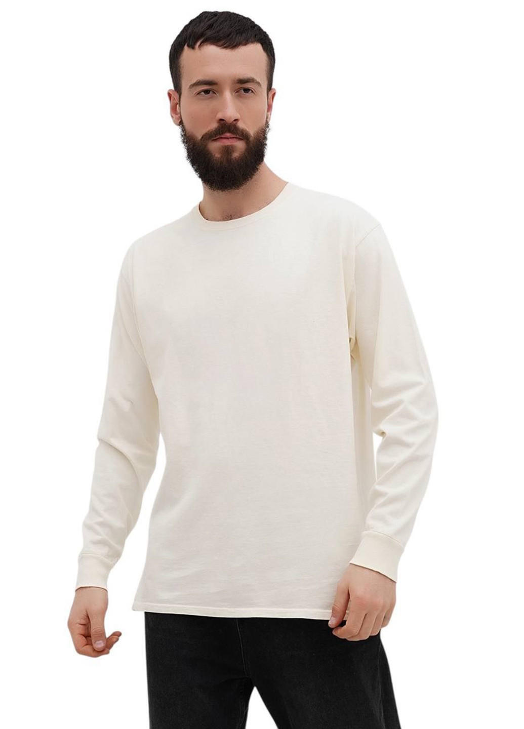 Лонгслів Blue 84 однотонний айворі кежуали трикотаж, бавовна