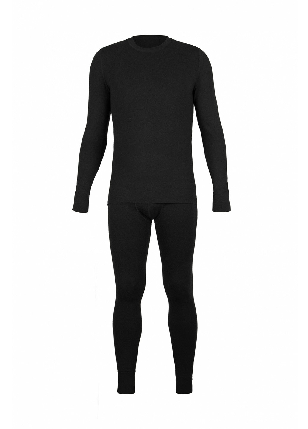 Комплект мужского термобелья из шерсти черного цвета Kifa однотонный тёмно-синий спортивный шерсть, вискоза