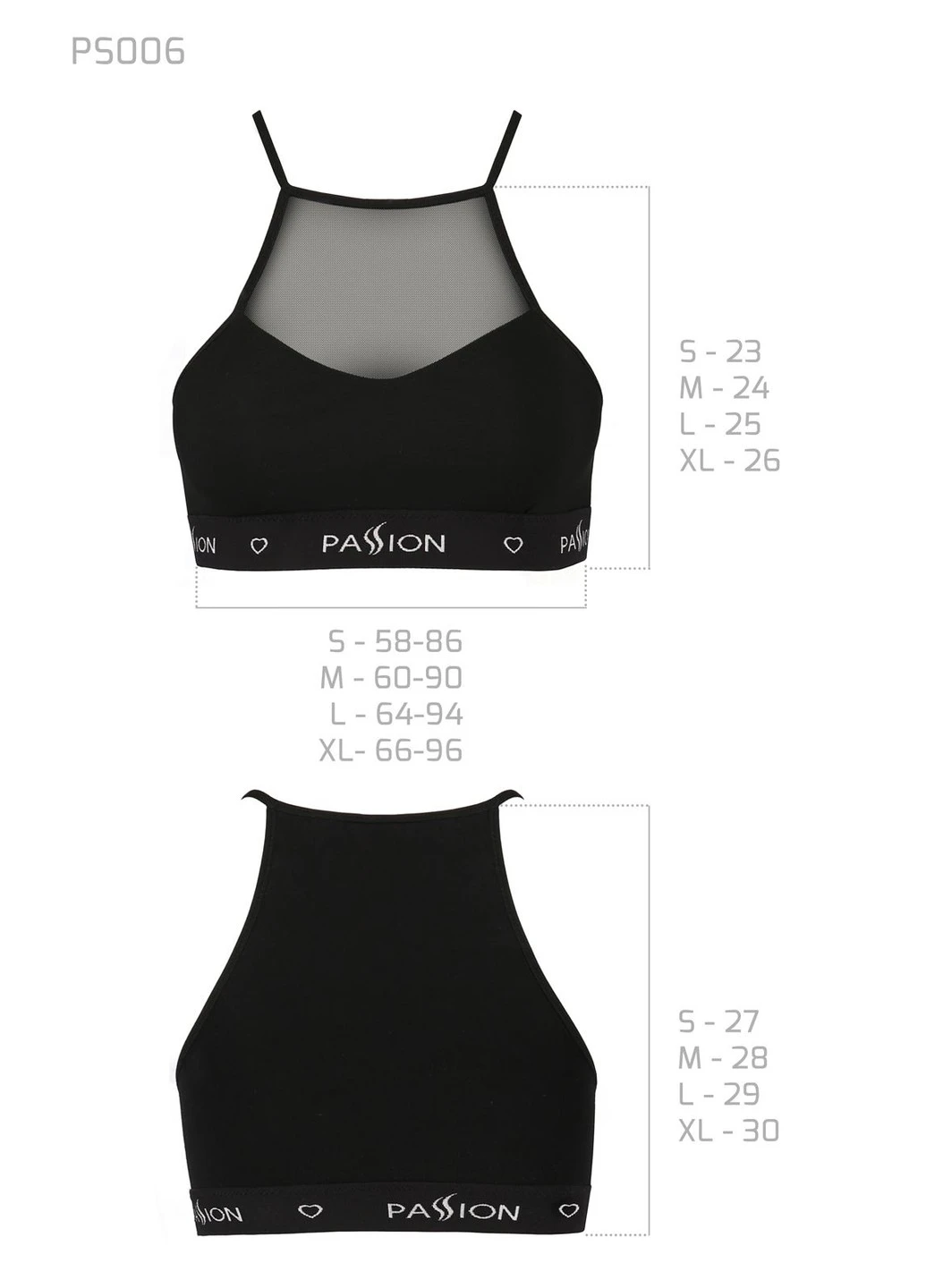 Спортивний топ з прозорою вставкою PS006 TOP white, size XL Passion (255615034)