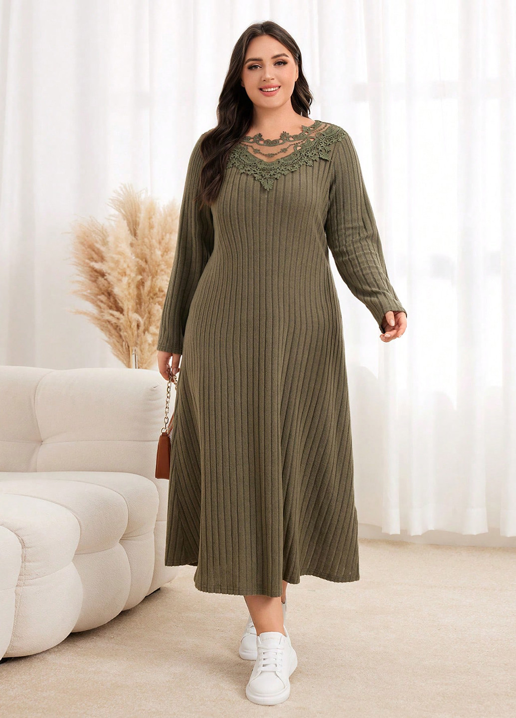 Оливкова (хакі) кежуал сукня кльош SHEIN однотонна