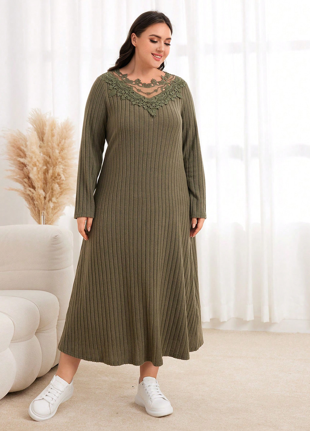 Оливкова (хакі) кежуал сукня кльош SHEIN однотонна