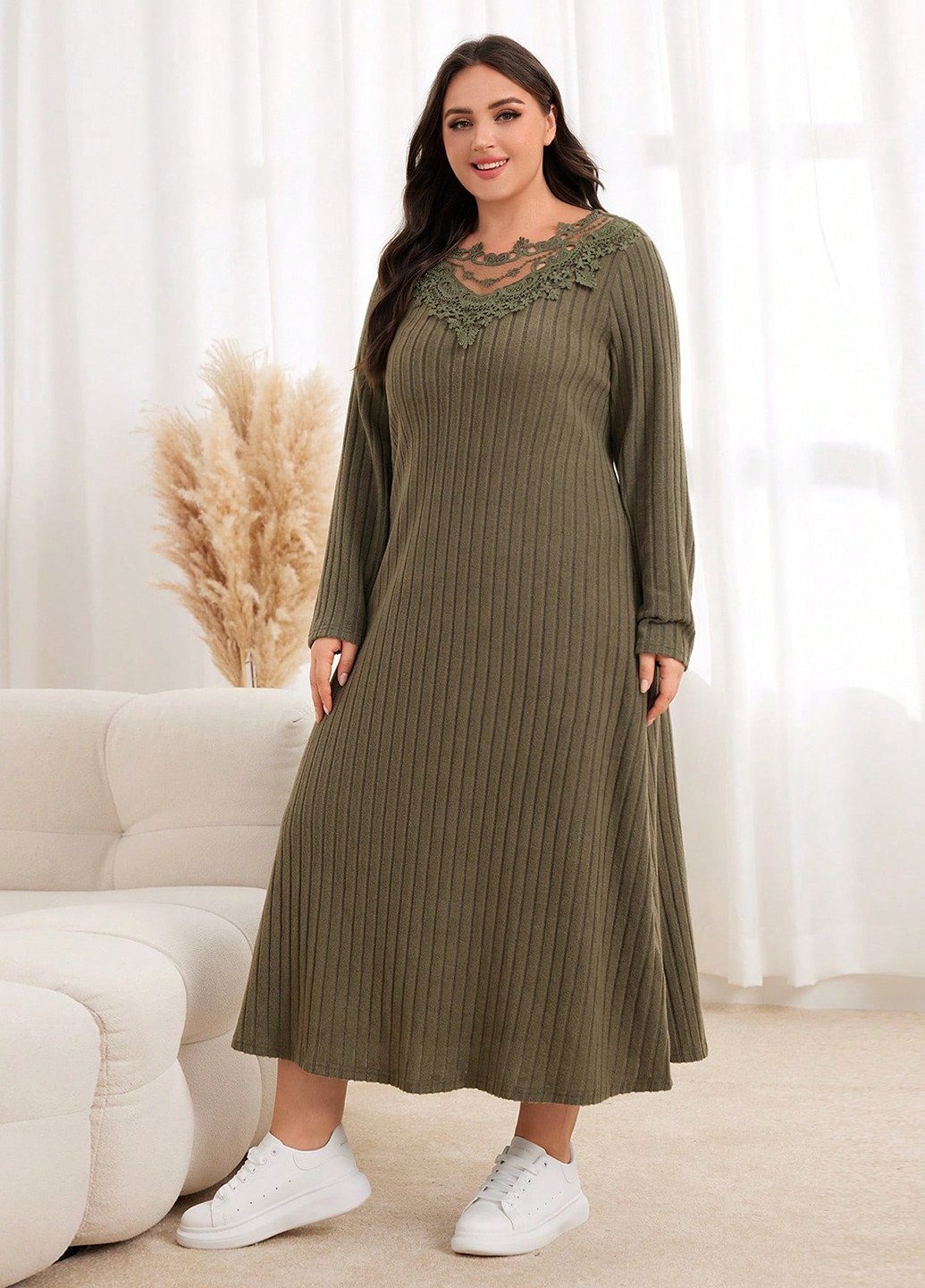 Оливкова (хакі) кежуал сукня кльош SHEIN однотонна