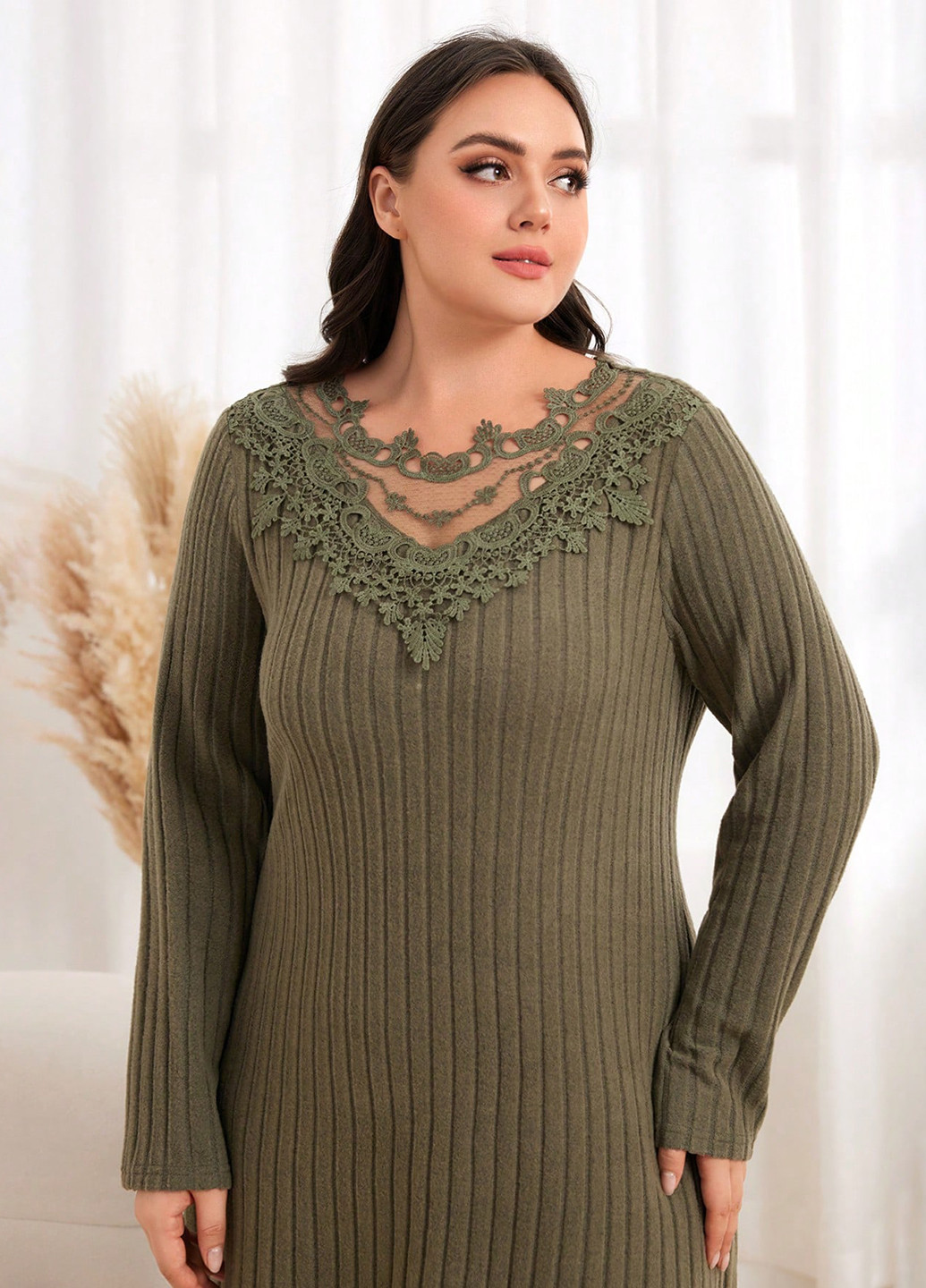 Оливкова (хакі) кежуал сукня кльош SHEIN однотонна