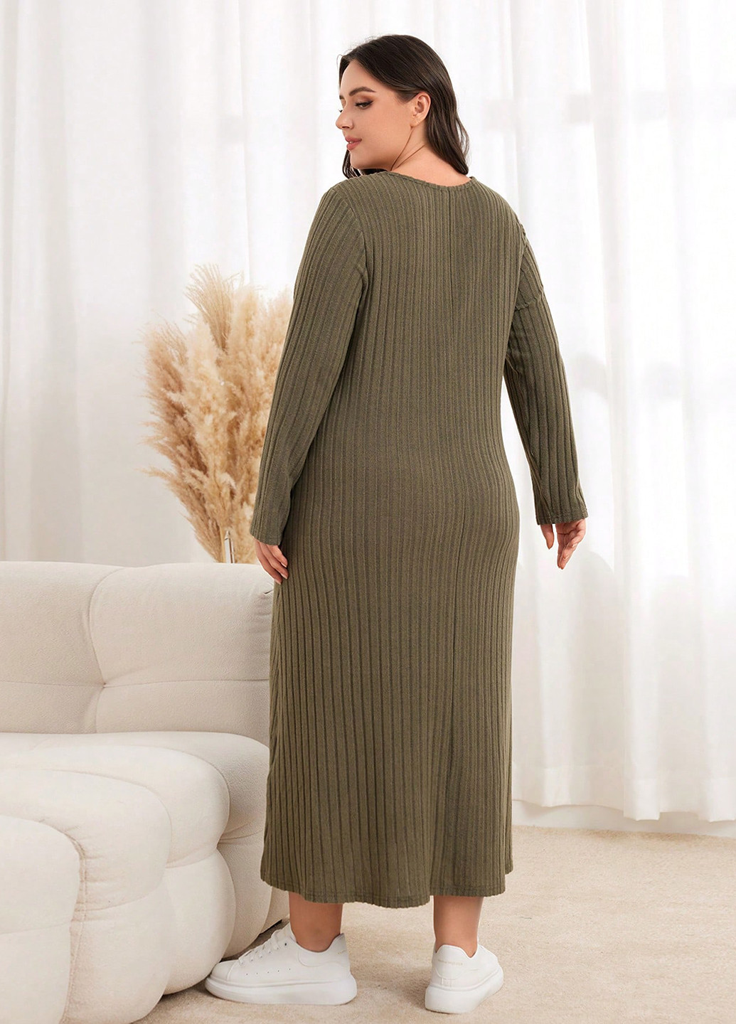 Оливкова (хакі) кежуал сукня кльош SHEIN однотонна
