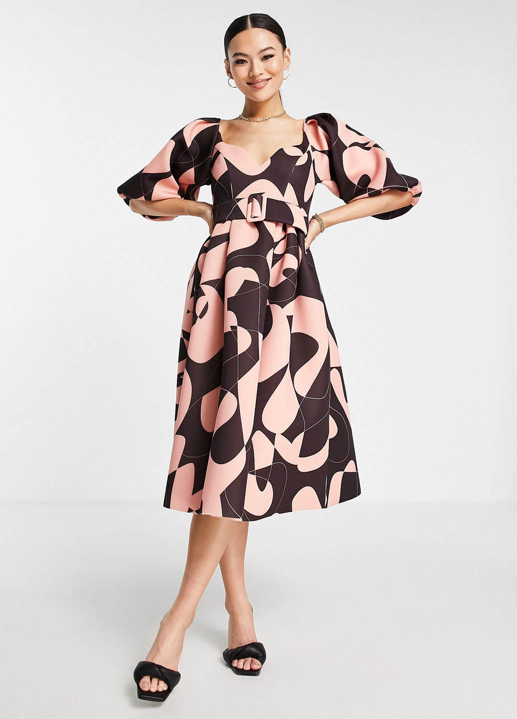 Розовое кэжуал платье с открытой спиной Asos с геометрическим узором